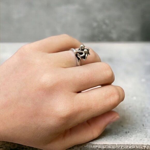 Handmade Chunky Sterling Silver Abstract Brutalist Geometric Hippie Ring Sz 7 - Picture 1 of 6